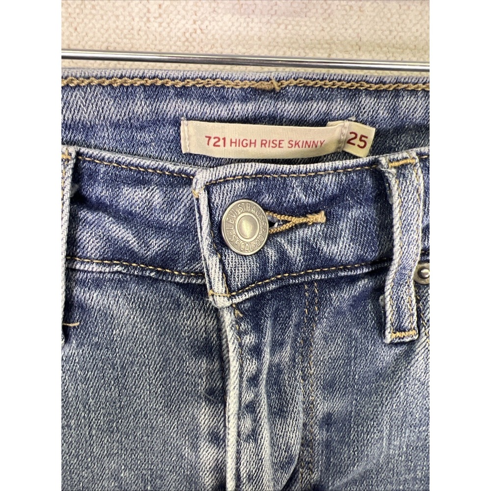 Levis Women's Jeans 721 High Rise Skinny Blue Size 25 Raw Hem - Picture 4 of 7